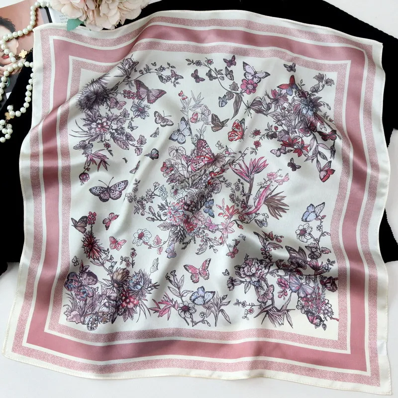 Luxury Floral Silk Feel Square Scarf Women Soft Satin Kerchief Hairband Neckerchief Head Hijab Lady Headband Foulard Bag Ribbon