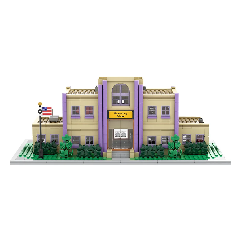 

Gobricks MOC Modular Springfield Elementary School Bricks Model Famous Anime Architecture School Building Blocks Toy Gift