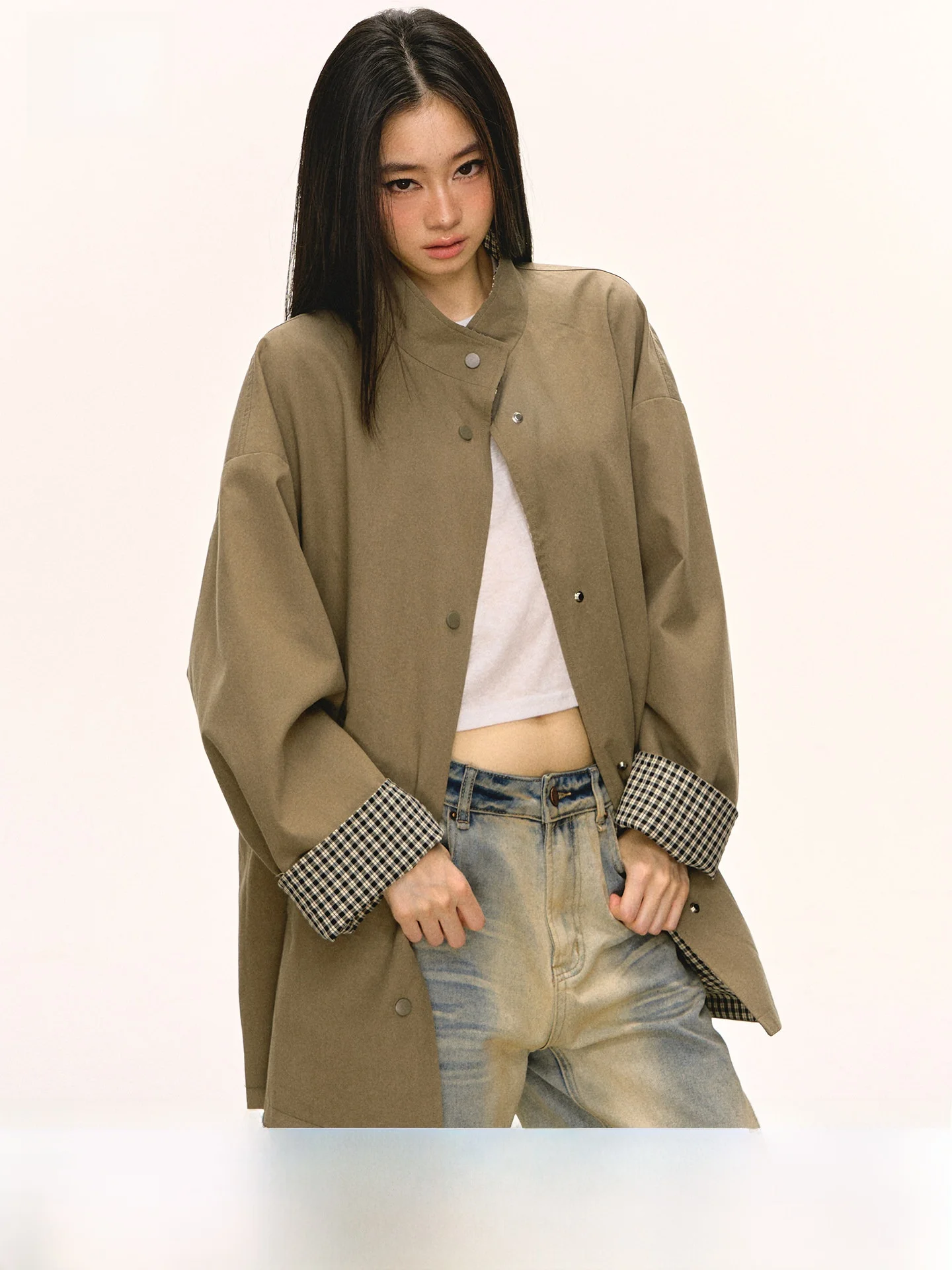 

Anna Aneae Women's Tweed Windbreaker Jaet Loose Fit Military een Spring Autumn High Quali Faionable Ladies Coat
