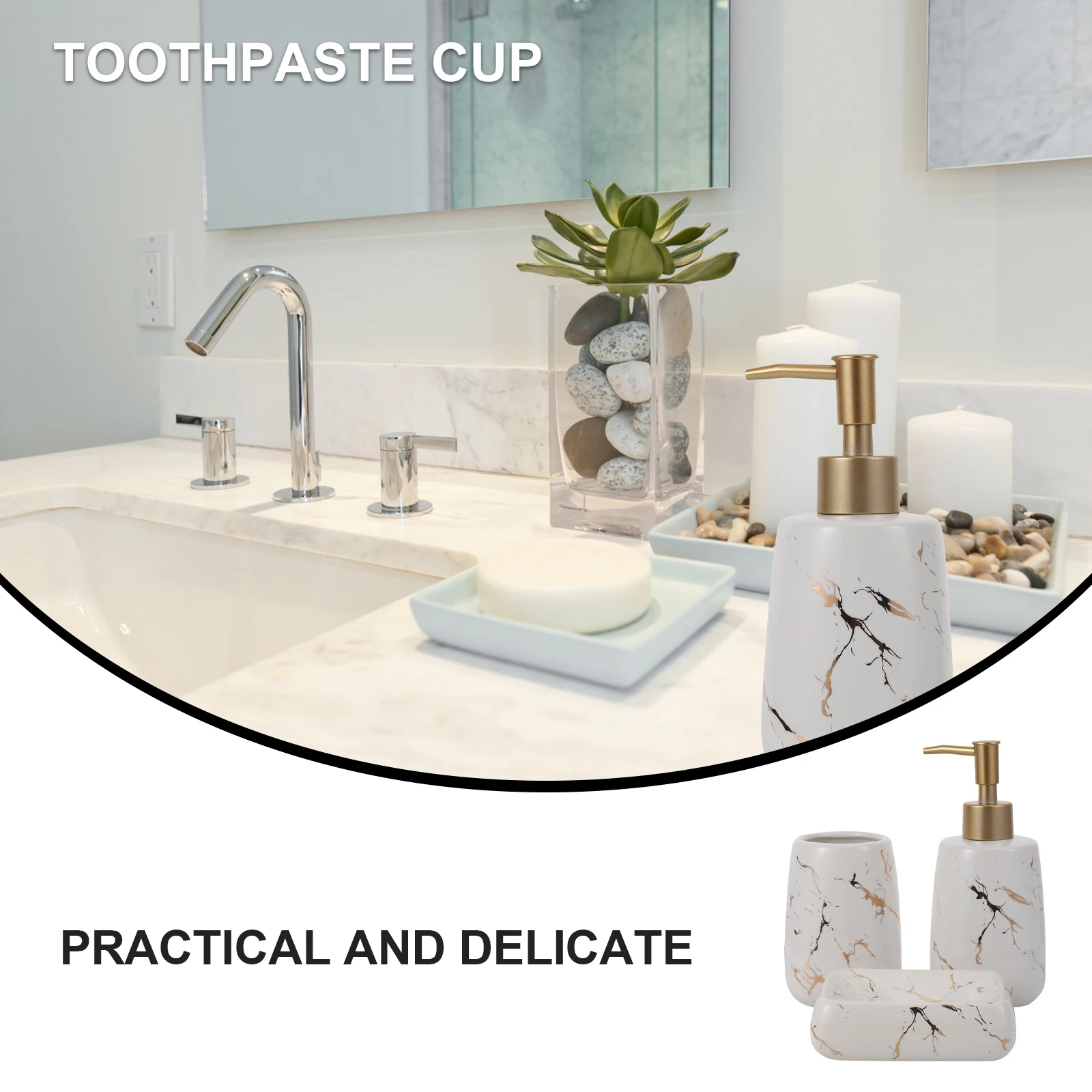 

3Pcs Bathroom Decorative Marble Soap Dispenser Toothbrush Holder Soap Dish Set Washing Cup Accessories Washing Cup