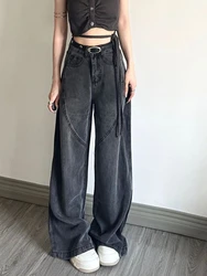 HOUZHOU Harajuku Black Baggy Jeans Women Japanese Y2K Grunge Distressed Oversize Denim Pants Kpop Hippie Korean Style Trousers