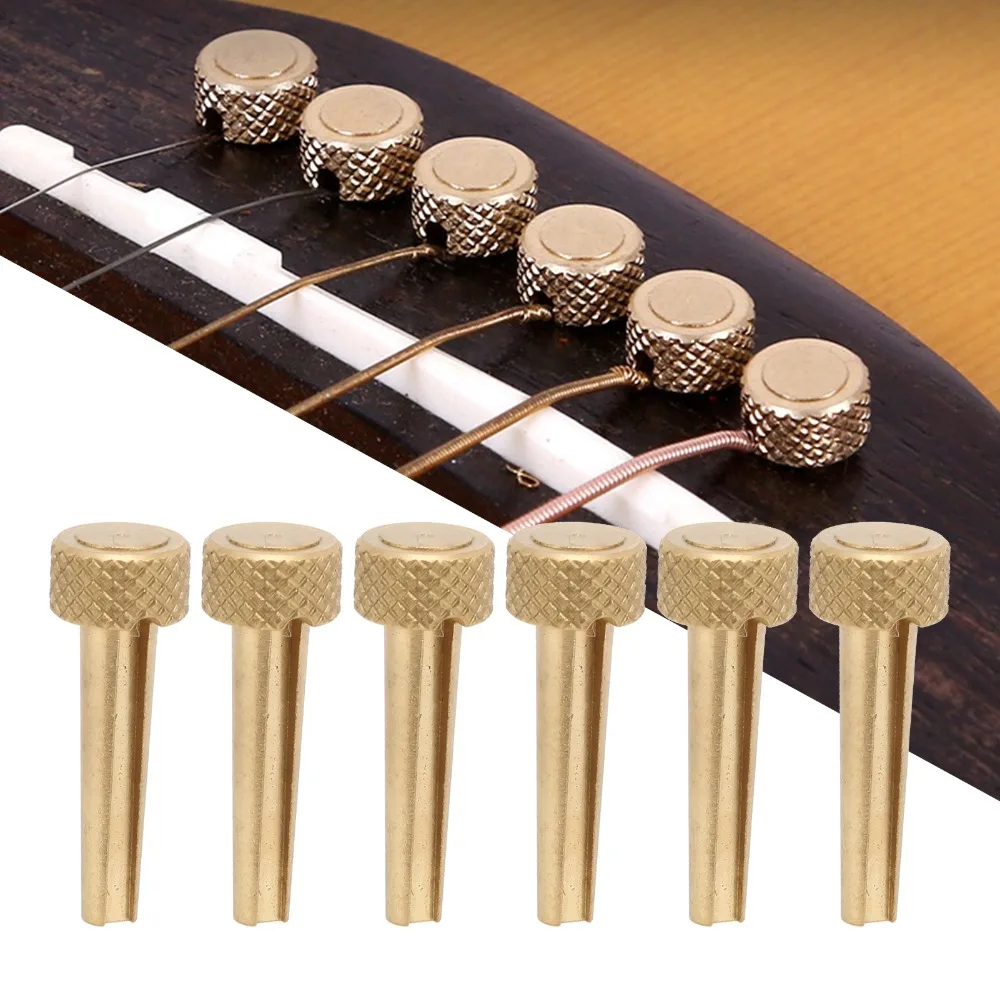6 Stück Premium-Kupfer-Material Brückenstifte in Goldfarbe, Akustikgitarrenstifte, Saitenhalter für Akustikgitarren