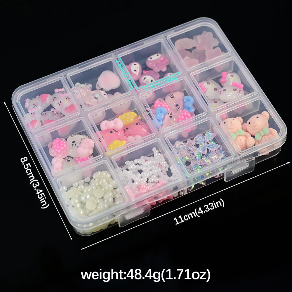 12 Girds/กล่อง Sanrioed Hello Kitty เล็บ Art Rhinestone Kawaii Kuromi เล็บ Charms ชุด DIY เครื่องประดับตกแต่งเล็บ DIY เล็บ Part