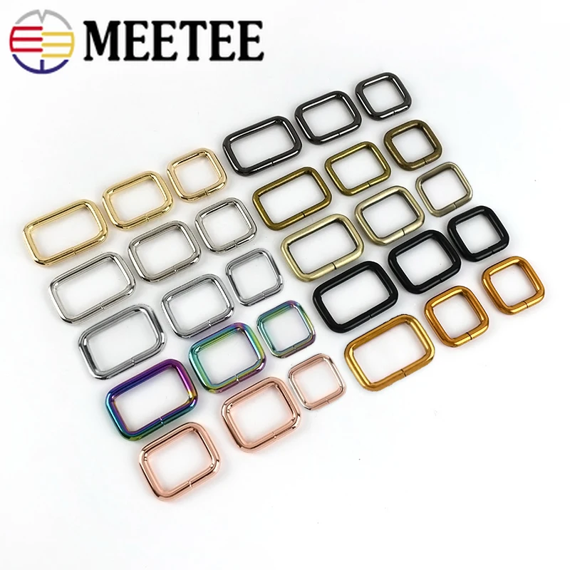 10Pcs 13-50mm Meetee Rectangle Metal Buckles Webbing Belt Ring Buckle Handbag Strap Adjustment DIY Hardware Bags Accessories