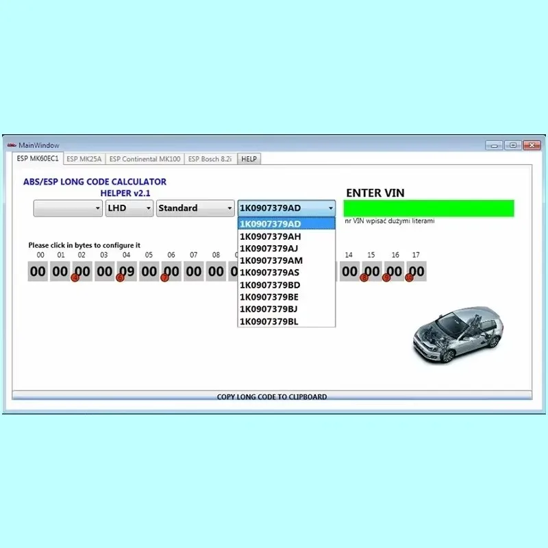 2024 ABS ESP Long Code Calculator for Bosch ESP units Changes to Adaptations and Codes VAG VCDS VIN number Suports over 20 Cars