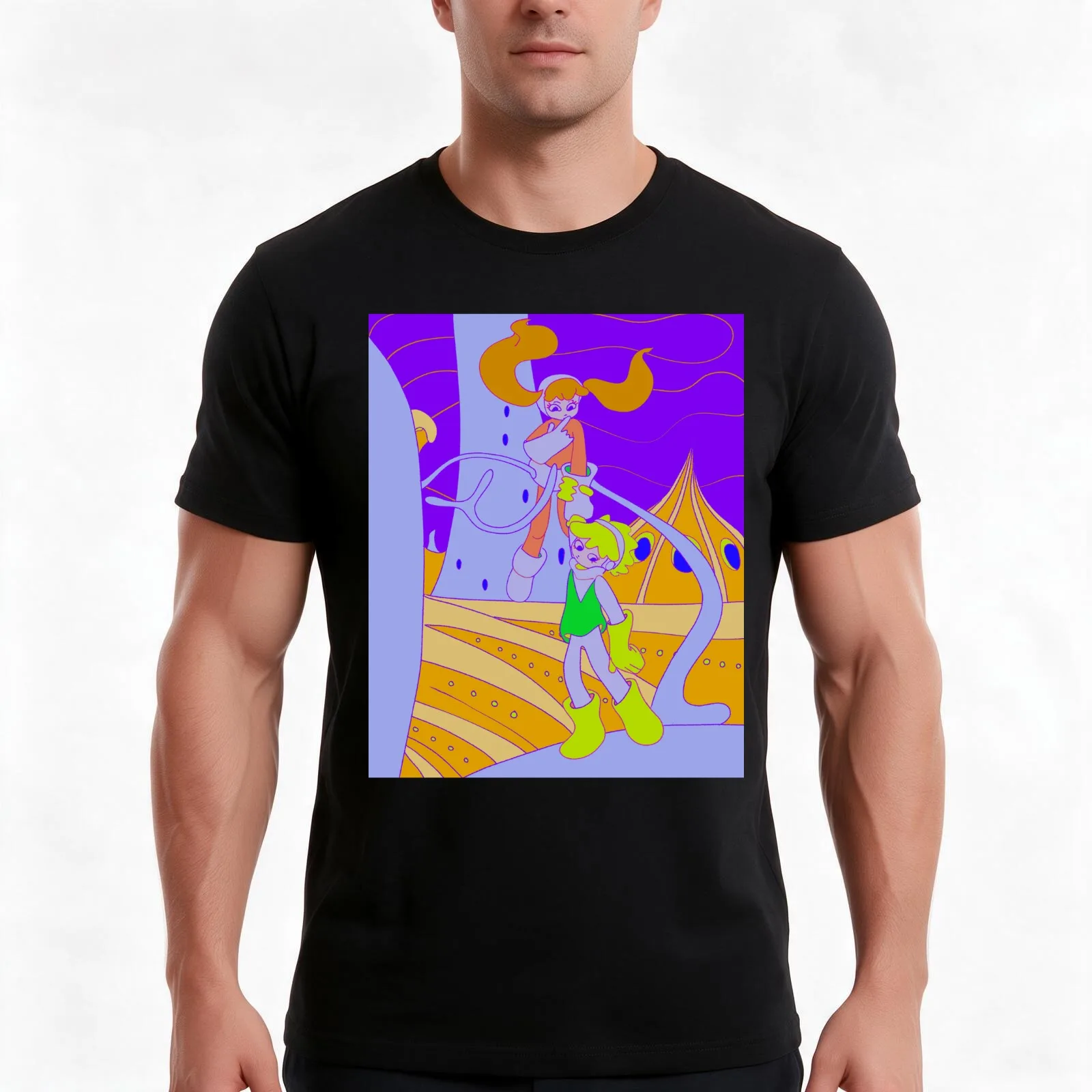 Kaiba frame redraw T-Shirt, Summer Casual Cotton Tee, Oversized Streetwear Tops, Vintage Graphic Print, Loose Fit Short Sleeve