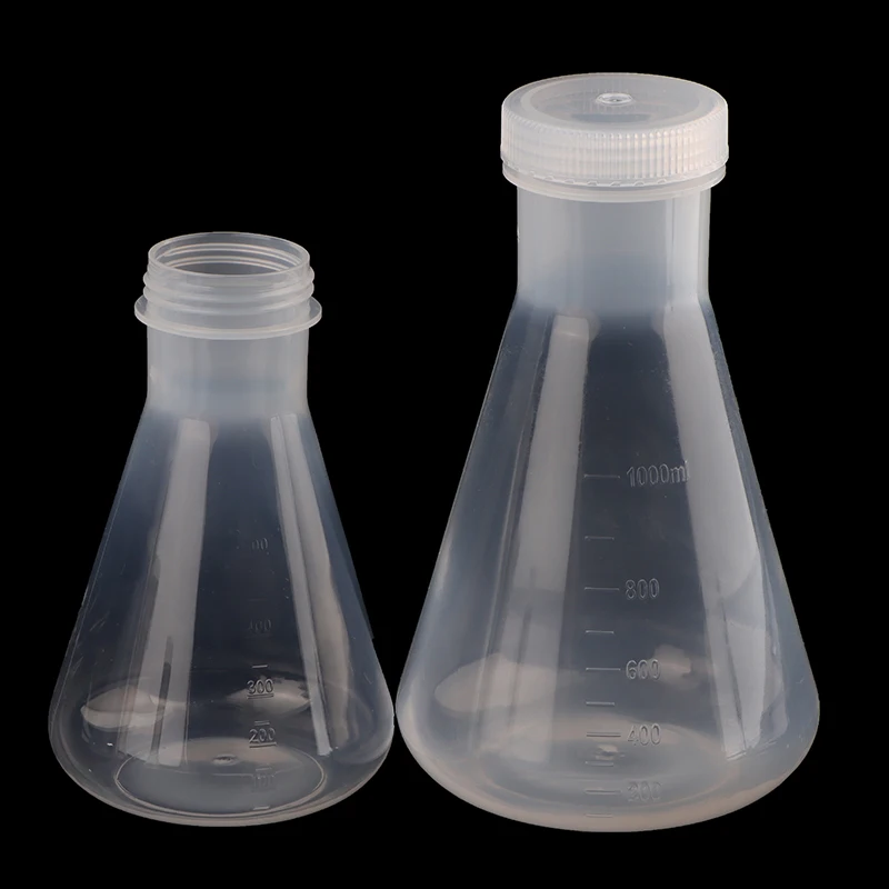 Frasco Erlenmeyer de plástico de laboratorio de 50ml a 1000ml, botella contenedora cónica con tapón de rosca para experimentos de laboratorio