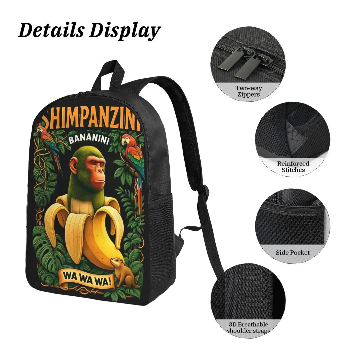 Shimpansinni bananini, macaco banana 3pecs/conjunto mochila para adolescente italiano brainrot portátil mochila almoço saco lápis caso