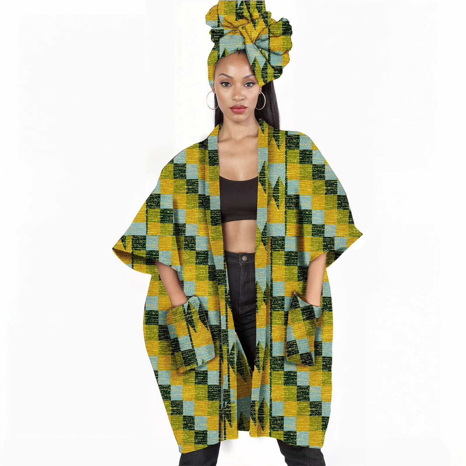 

African Clothing for Women Kente Print Wax Shirt With Headscarf Dashiki Ankara Casual Attire