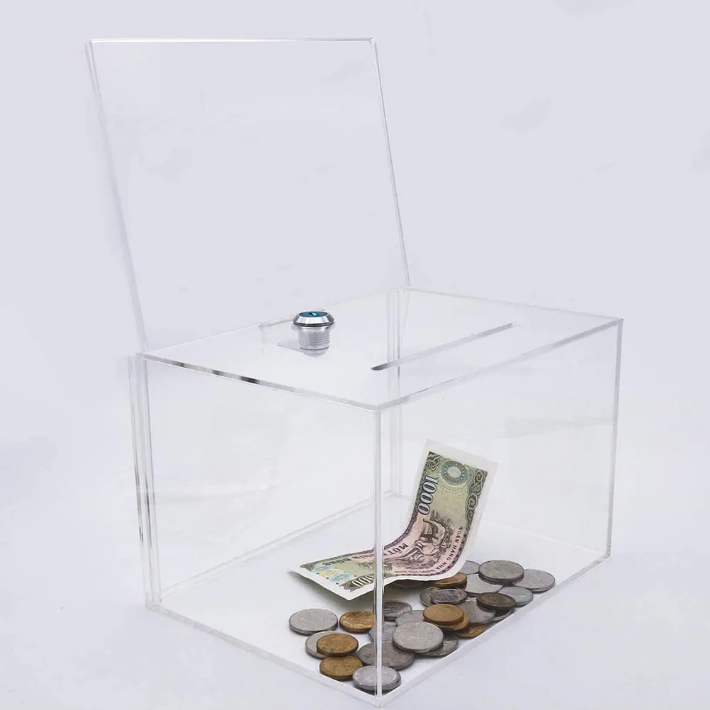 Clear Premium Acrylic Ballot Box Lock Transparent Suggestion Donation and Complaint Letter Collection Box for Voting