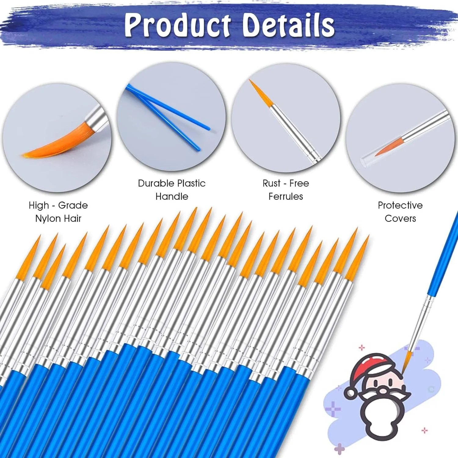 50Pcs Small Paint Brushes Paint Brushes for Kids Acrylic Brushes Set Flat and Round Pointed Brushes for Watercolor Face Painting