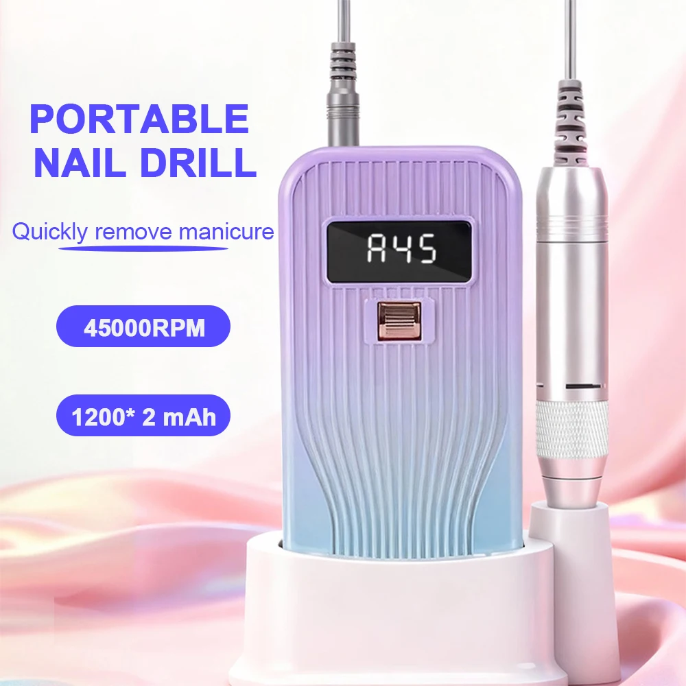 Professional Nail Dril 45000RPM Electric Nail Drill Machine Rechargeable Low Noise Nail Sander File Nail Polisher Wireless Use