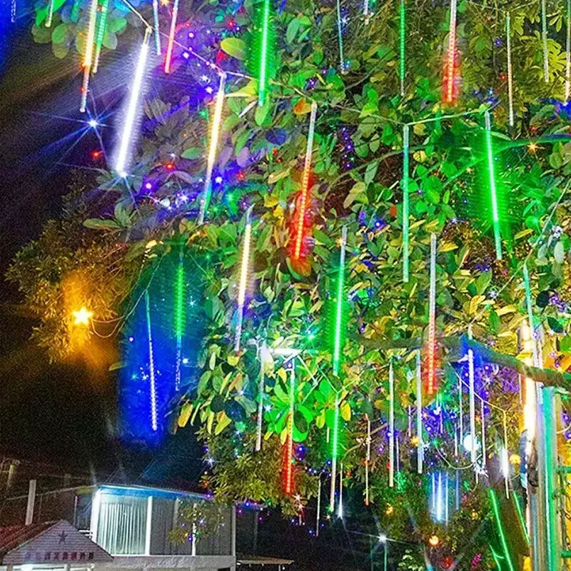 192LED/288LED Meteor Shower Rain Lights 8 Tubes Falling Raindrop Fairy String Light for Christmas Holiday Street Party Decor