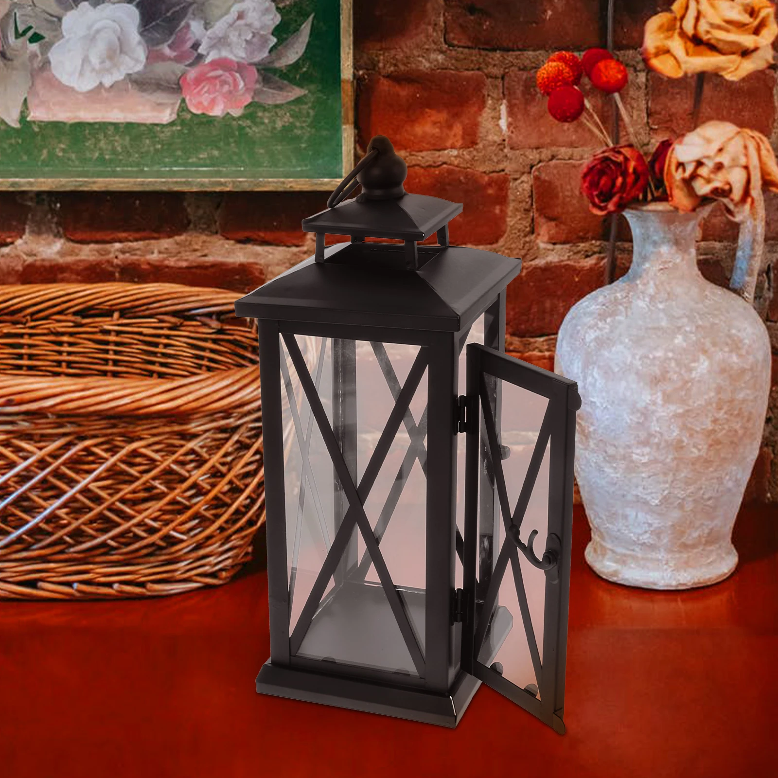 

1 pc Rustic Iron Holder Vintage Taper Candlestick Windproof Decorative Lantern For Home Wedding Outdoor Decoration