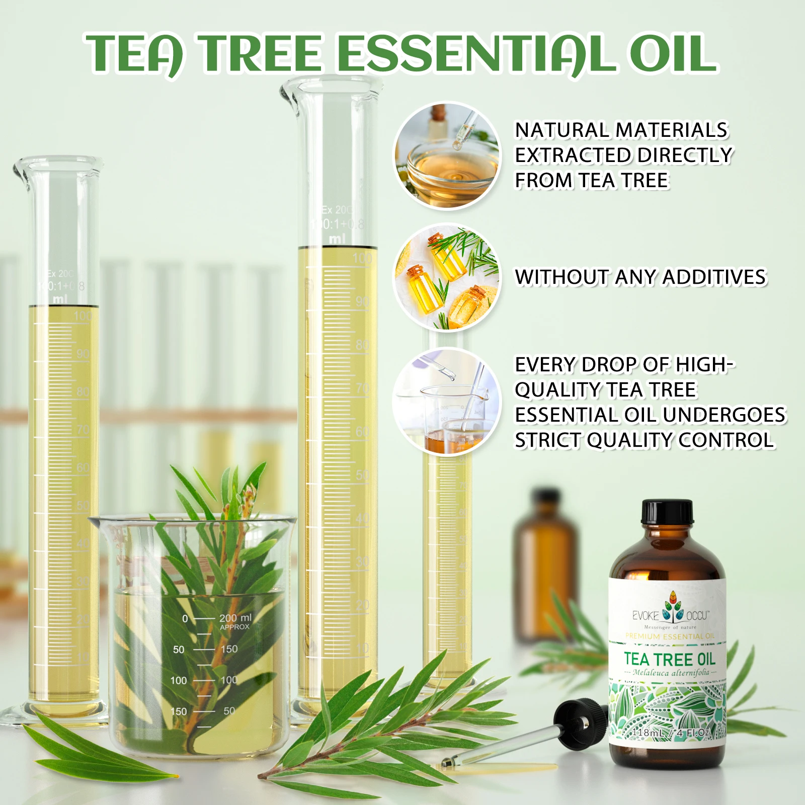 EVOKE OCCU Tea tree Essential Oils, 118ML/4 Fl.Oz. Premium Plant Oil for Diffuser, Candle Soap Making, Add to Shampoo, Body,