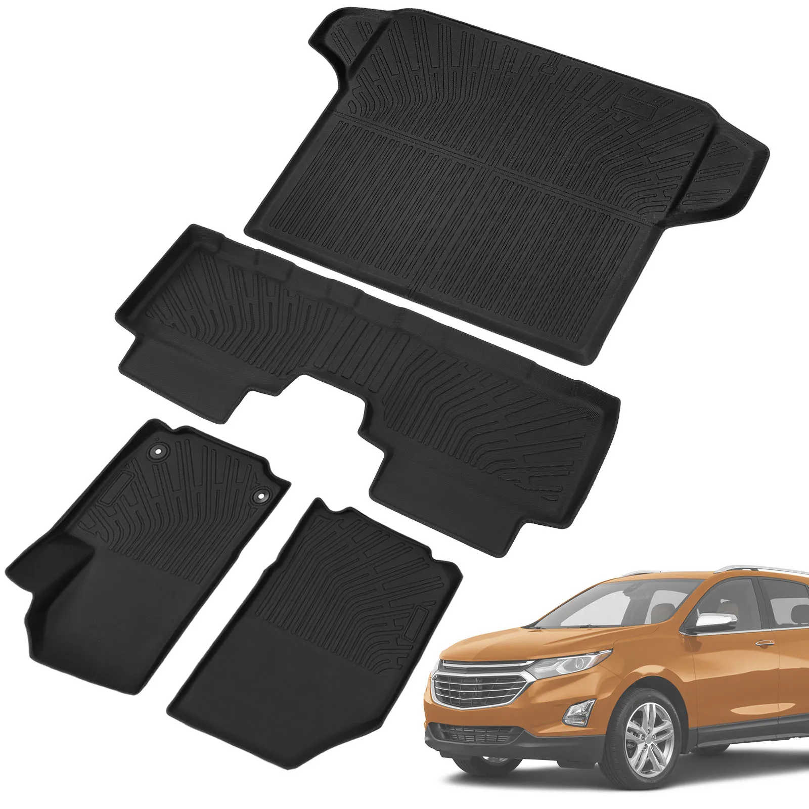 Protection Full Set Cargo Trunk Liner Set All Weather TPE Car Floor Mats for Chevy Equinox 2018-2024