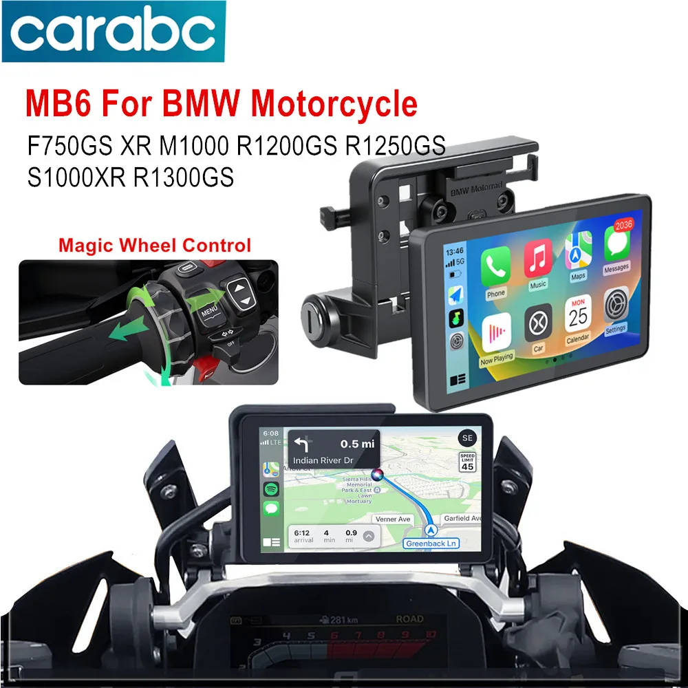 

CARABC Motorcycle GPS Navigation 6" Screen Wireless Carplay Android Auto For BMW F750GS XR M1000 R1200GS R1250GS R1300GS S1000XR