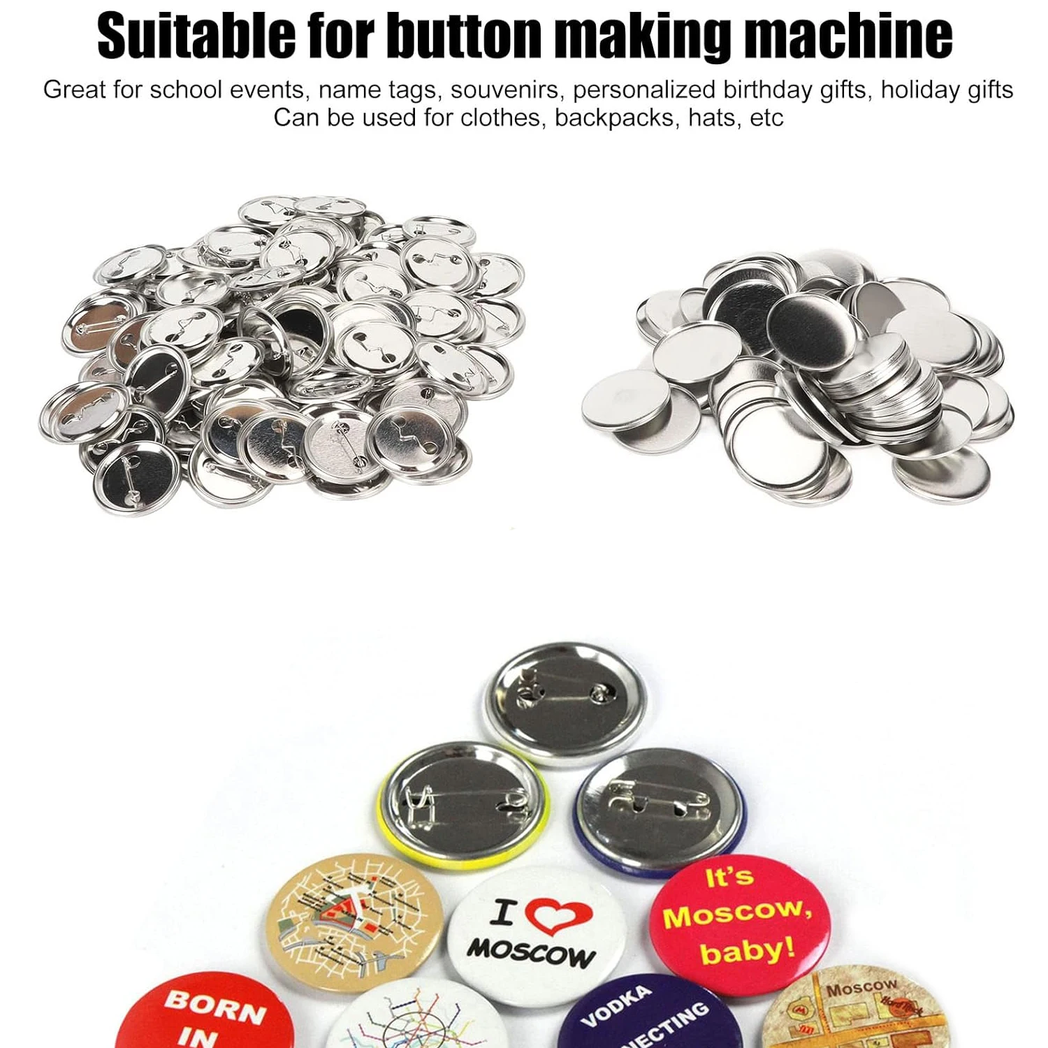 100Sets 25mm Button Maker Supplies Blank Button Making Supplies Metal Round DIY Badge Maker Part Kit for Button Maker Machine