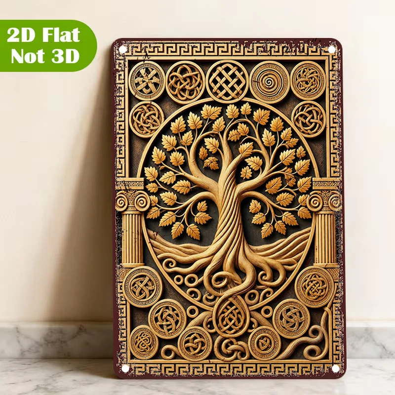CIFBUY 2D Flat Tree of Life Aluminum Wall Art Waterproof Durable Metal Sign Celtic Knot Decor for Home Dining Room Garage