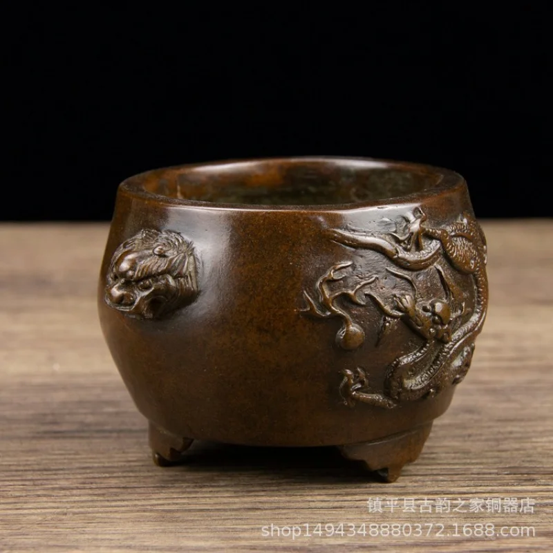 Pure Copper Double Dragon Playing with Pearls Beast Ear Incense Aromatherapy Burner Ornament Office Living Room Shop Desk