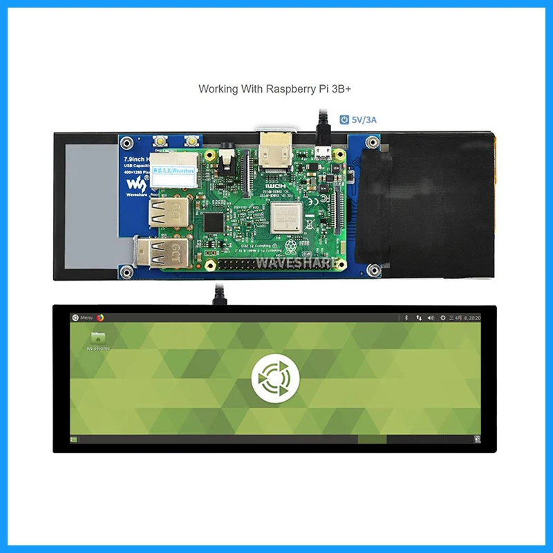 Raspberry Pi 7.9 inch Capacitive Touch Screen LCD, 400*1280, HDMI, IPS, Toughened Glass Cover