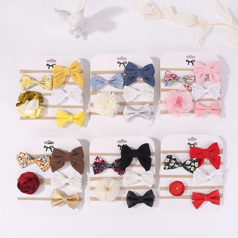 5PC/Set Artificial Flower Hairbands Baby Headwear Prinncess Girl Floral Headdress Sweet Flower Bow Headband Newborn Photo Props