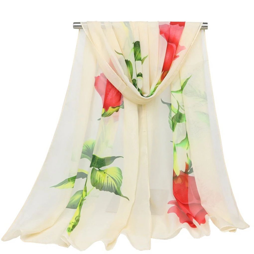 Women Flower Printed Scarf Chiffon Sun Protection Shawls Ladies Wraps Scarves Gauze Kerchief