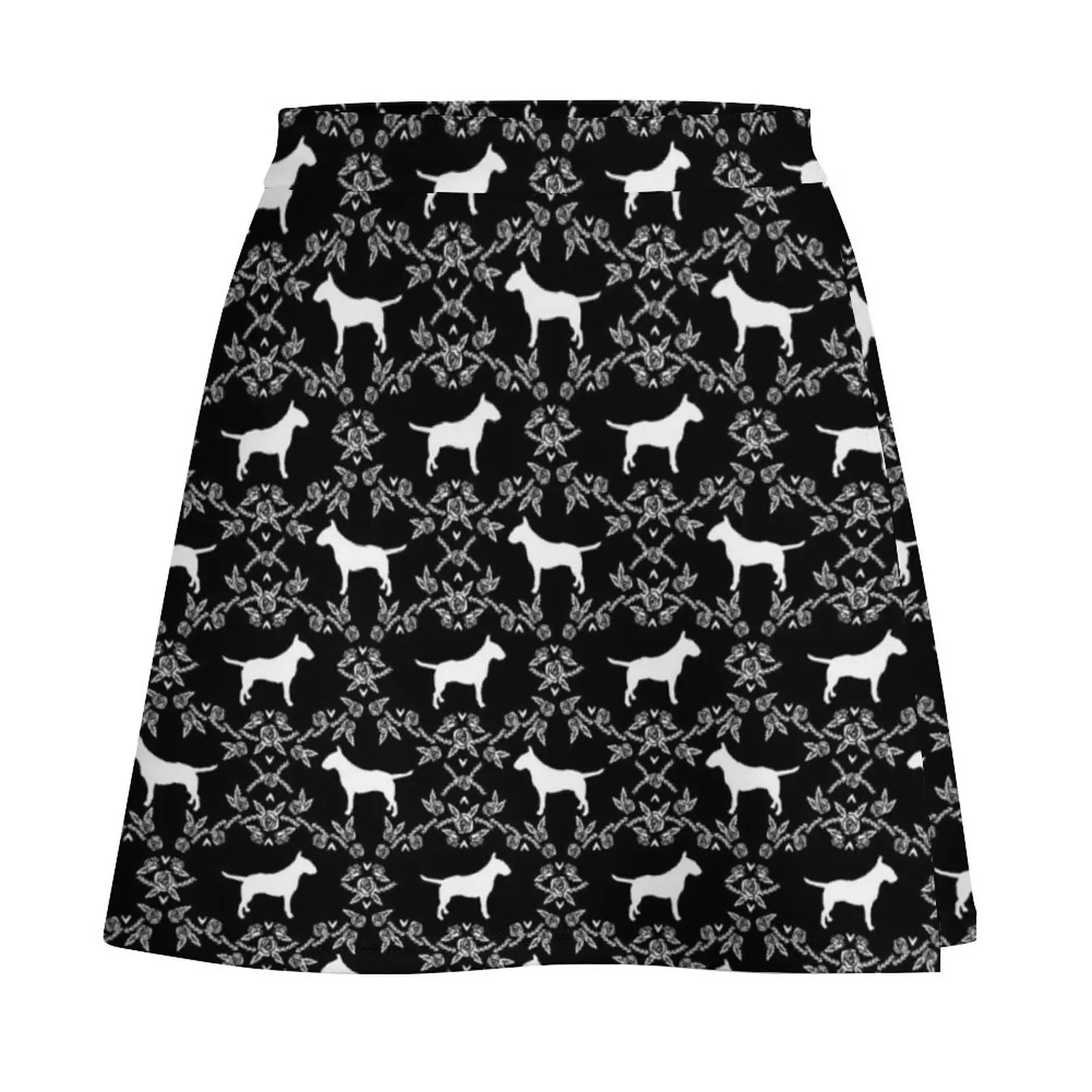 Bull Terrier floral silhouette dog breed pet friendly dog gifts bull terriers Mini Skirt korean style Women's skirts