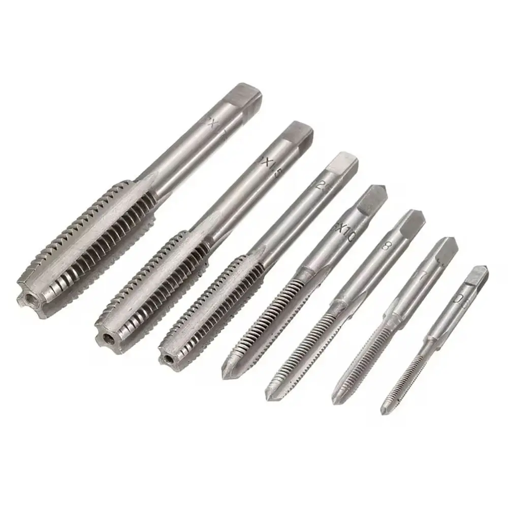7Pcs/set Straight Fluted Screw Thread Tap Set Square Shank Hand Tools Plug Tap Drill Bits Set Metric HSS M3-M12 Tapping Tool Set