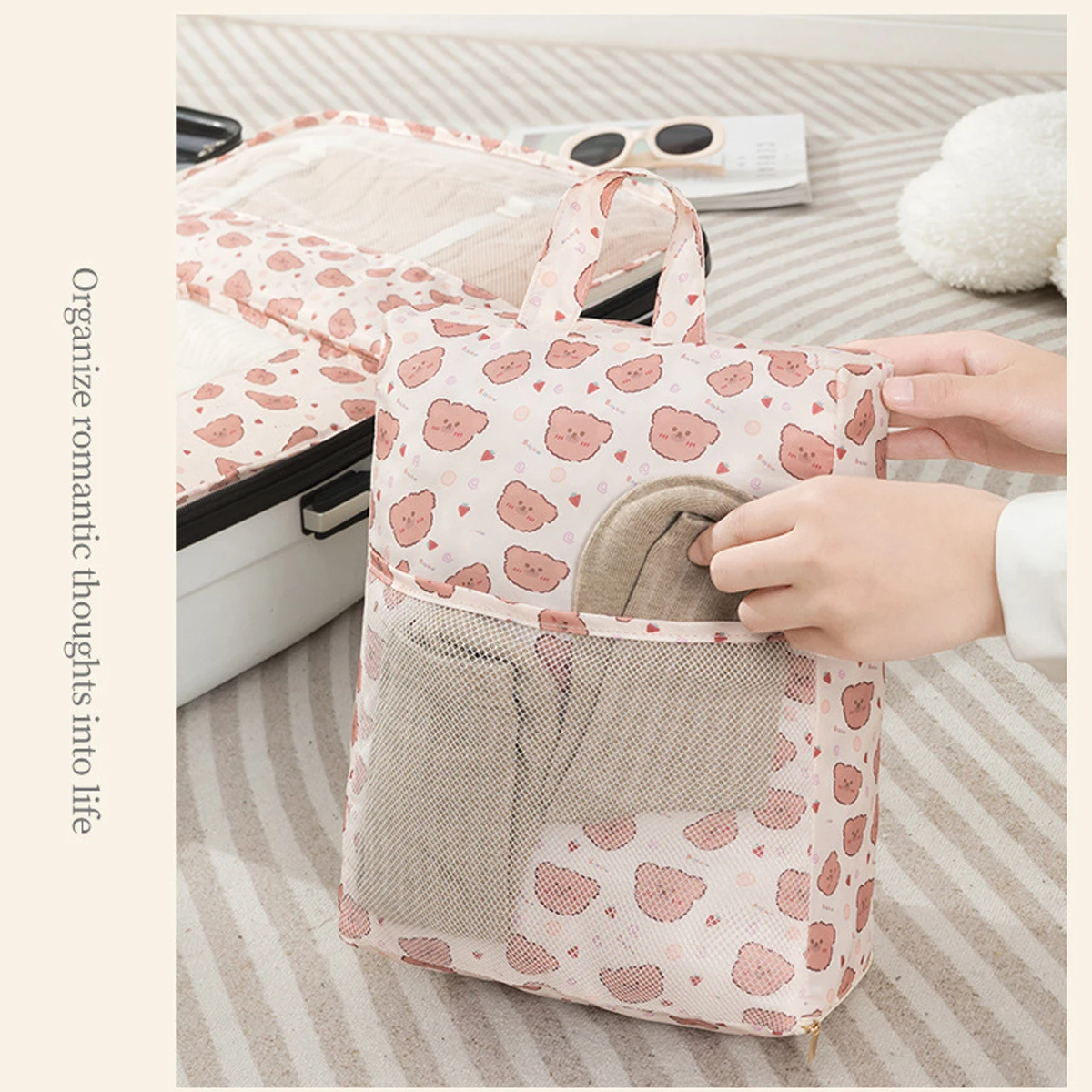 7PCS Travel Packing Cube Printed Cartoon Travel Storage Bag Clothes Shoes Toiletries Sorting Storage Bag for Luggage Suitcase