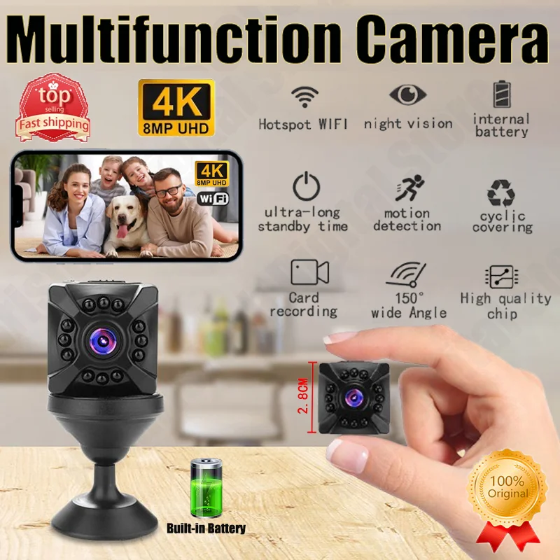 كاميرا 4K FullHD Mini X5 مع نقطة اتصال واي فاي مراقبة عن بعد بطارية قابلة للشحن كشف الحركة كاميرا الحماية الأمنية 2025
