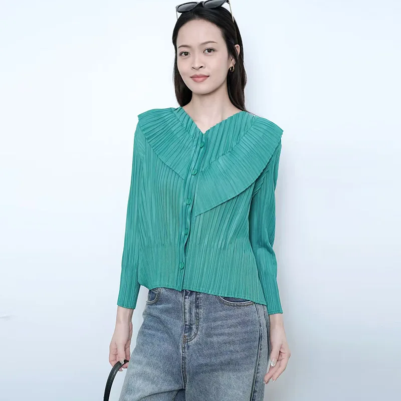 Koszula Miyake Folds 2026 Wiosna Nowy Francuski Styl Luźna Koszula Damska z Charakterem Plisowana Elegancka Wygodna Koszula z Włókna