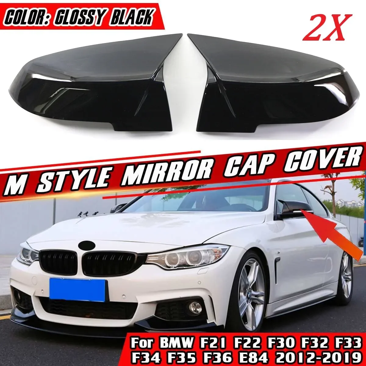 1 Pair Gloss Black Side Mirror Cover Cap Rearview M4 Style For BMW F20 F21 F23 F87 M2 F30 F31 F34 F32 F33 F36 X1 E84 Car Styling