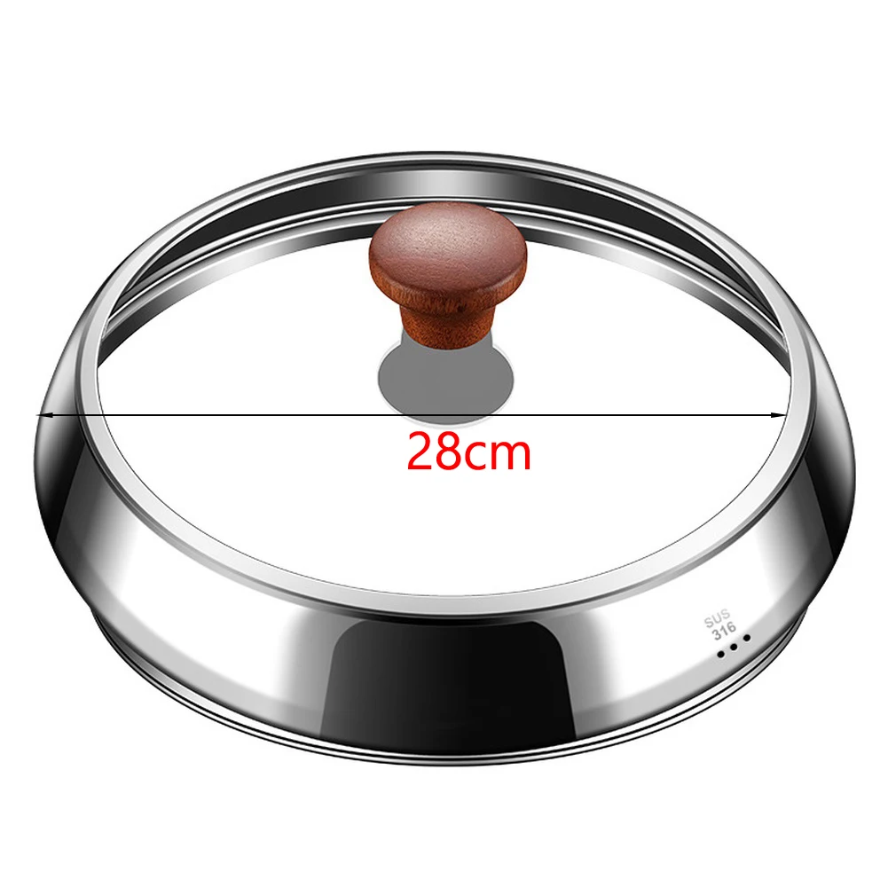 316 Stainless Steel Cookware Lid 28cm with Tempered Glass Insert and Elevated Dome Design for Increased Cooking Volume