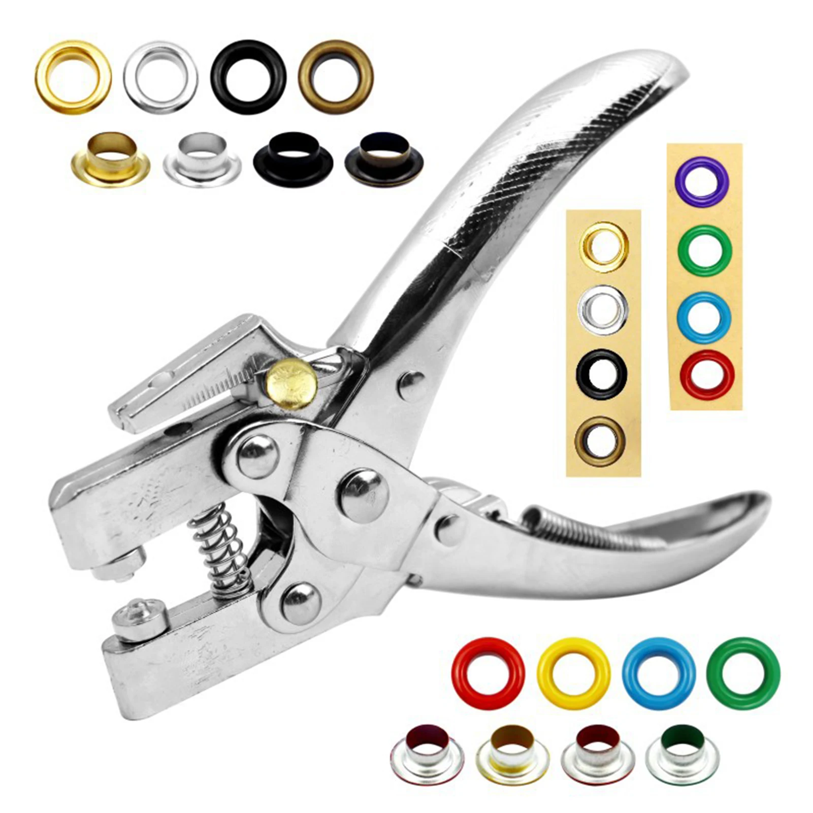 Image of Professionelles Ösen-Lochzangen-Set, 100 Ösen, Tülle, Metallwerkzeug für Stoff, Leder, Gürtel, Segeltuch, Schuhe, Stanzwerkzeuge