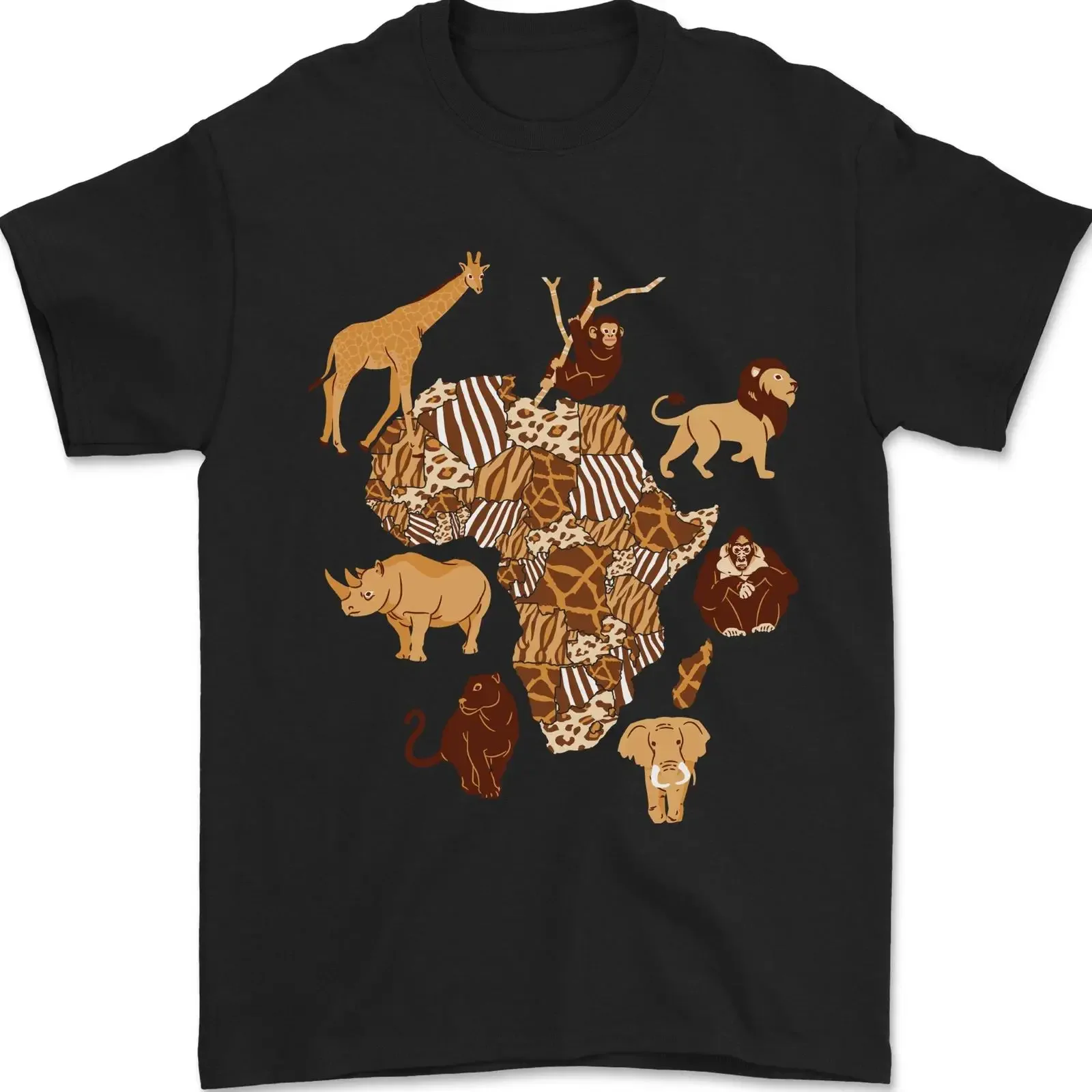 Africa Wildlife Map Giraffe Rhino Ape Elephant Lion Mens T Shirt 100 Cotton vintage Washed streetwear Unisex homme