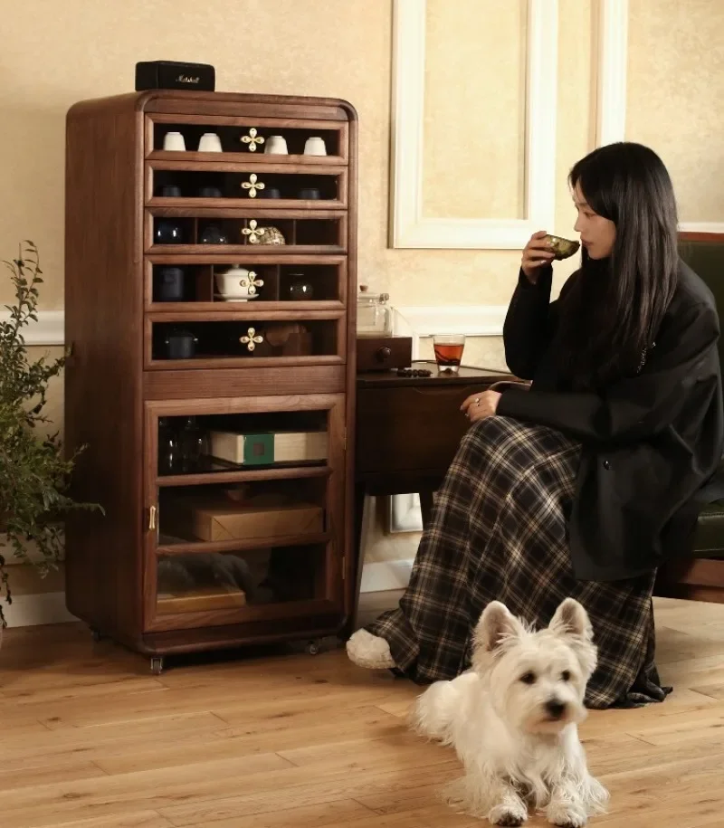North American black walnut solid wood floor-to-ceiling dental cabinet tea ware Wenwan jewelry storage cabinet drawer