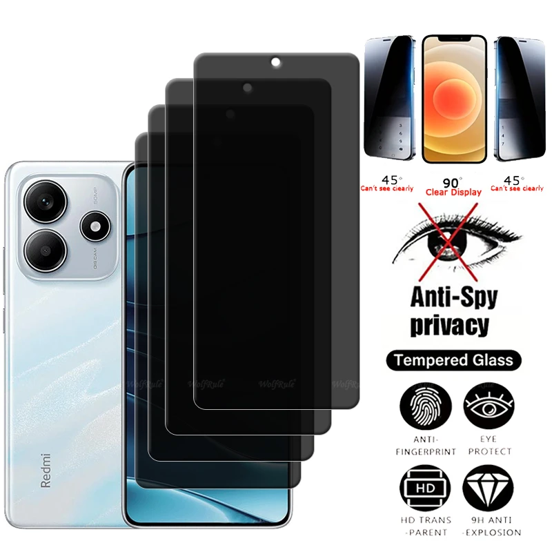 

4Pcs For Redmi Note 14 5G Glass Redmi Note 14 5G Tempered Glass 9H Cover Privacy Anti-Spy Screen Protector Redmi Note 14 Note14