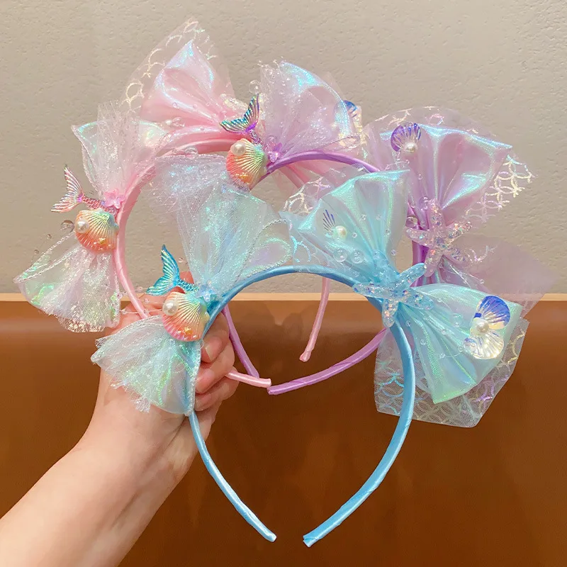 

Disney Ariel children's hair bands mermaid Ji Princess hairpin girls bow hair bands pressure hair non-slip hair accessories