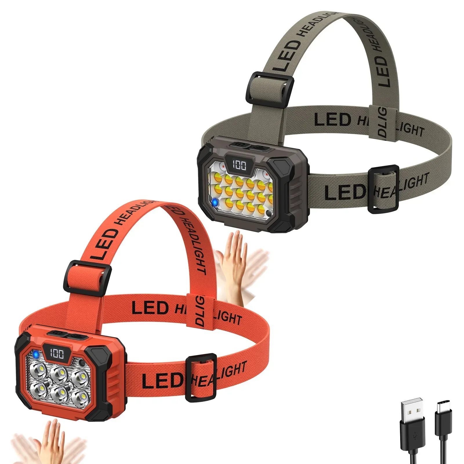 Power LED Headlight USB Rechargeable Headlamp Waterproof Outdoor Camping Hiking Fishing Hunting Head Flashlight