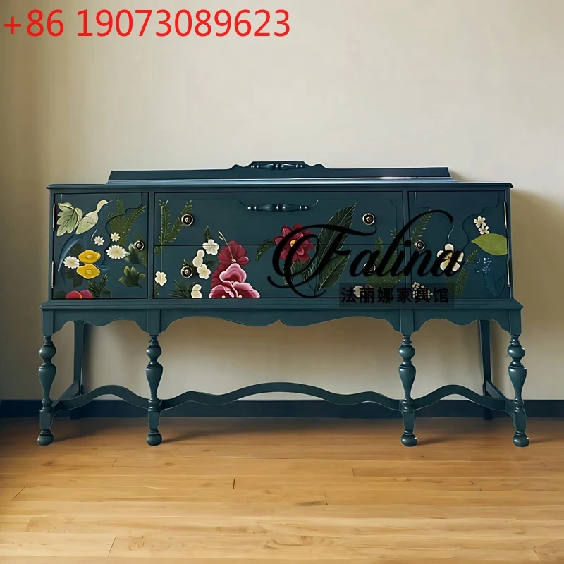 

French Retro Solid Wood Porch Cabinet European Carved Luxury Dining Side Cabinet Living Room Light Luxury High-end Cabinet