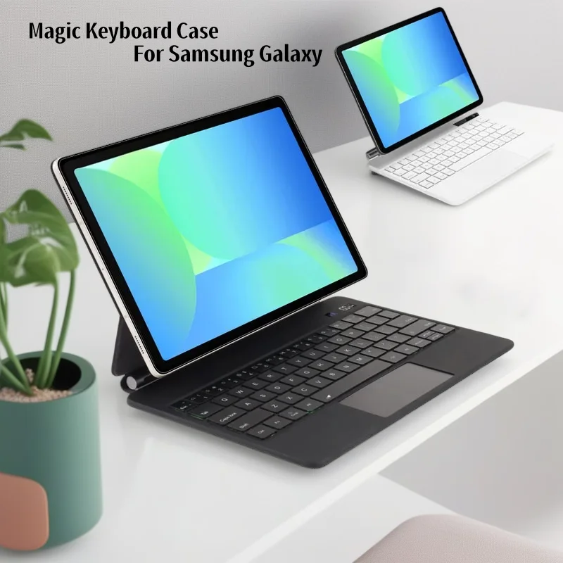

Волшебная клавиатура с аккумулятором для Samsung Galaxy Tab S10 FE S9 FE 10,9 дюйма S10 S9 S8 S7 11 "12,4 дюйма с подсветкой, трекпад, клавиатура