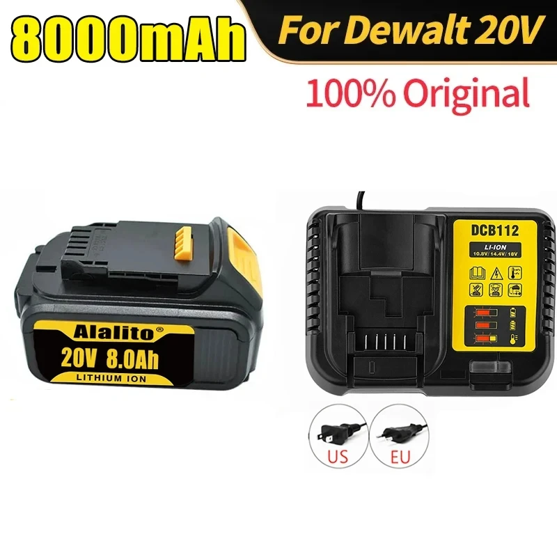 Imagem -02 - Bateria de Lítio Original Dewalt 20v 8000mah Bateria Recarregável Ferramenta Elétrica Dcb200 com Carregador Dcb120 Dcb182