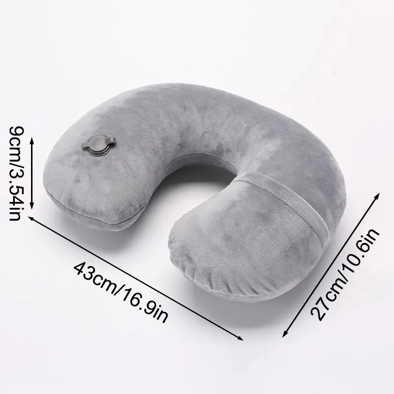 1PC U-shaped Travel pillow Portable Lazy inflatable neck cervical support short plush office sleep essentials