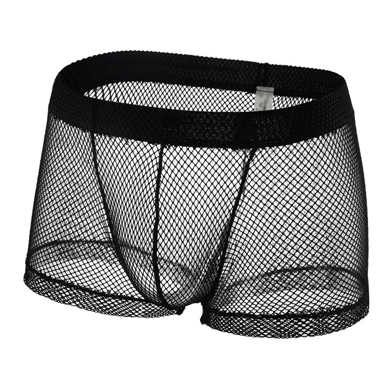 Sexy Mesh Boxer Men Underwear See Through Transparent Low Waist Nightwear Boxer Shorts Boxershorts Underpants