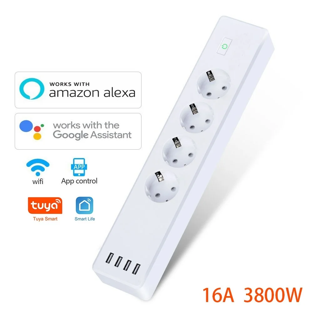 To Wifi Smart Power Strip Surge Protector 4 EU Plug Outlets Electric Socket with USB App Voice Remote Control by Alexa Google