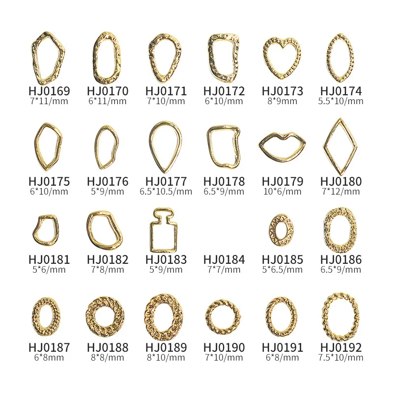 40PCS Irregular Geometry Hollow Frame Vintage Circle Lip Love Gold Alloy Nail Art Rhinestones Border Decorations Manicure Charms