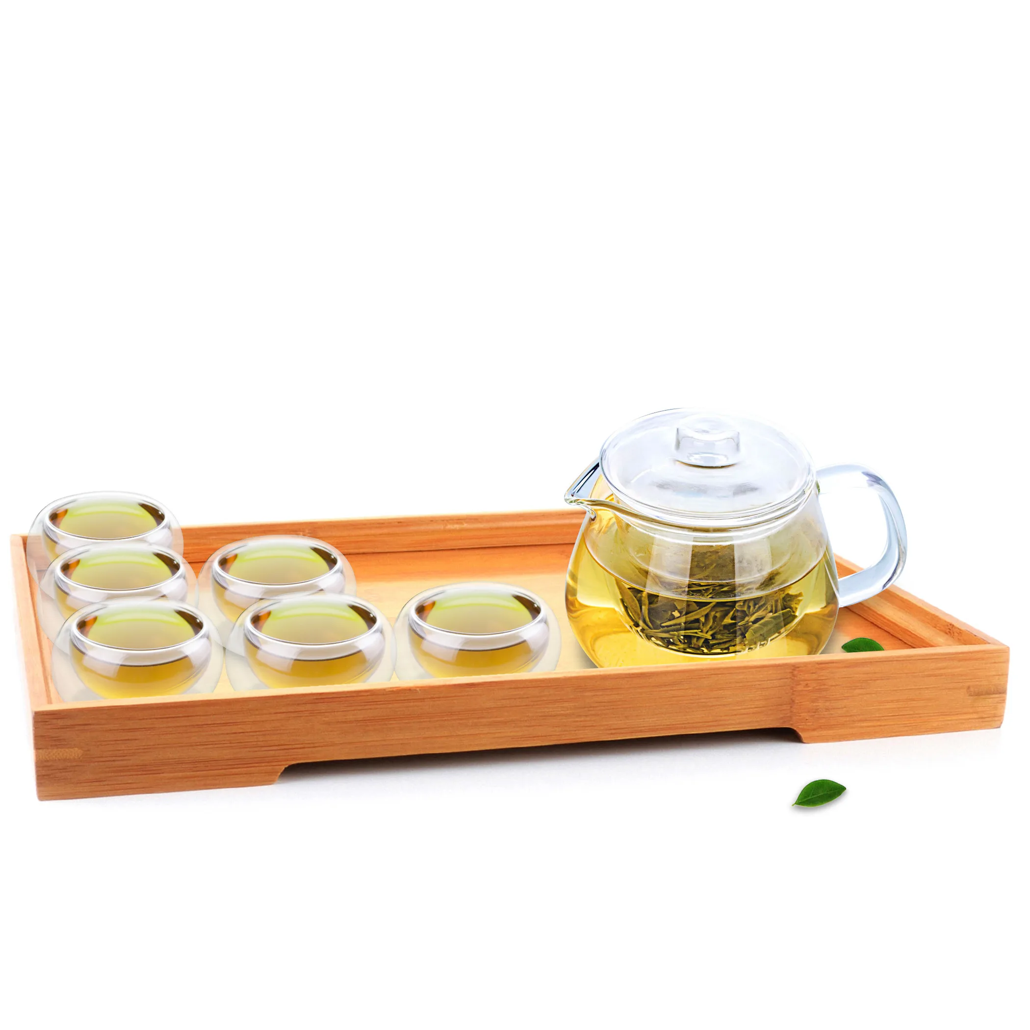 

1x 8in1 Kung fu Coffee Tea Set -485ml Heat-Resisting Glass Tea Pot+6 Double Wall Layer Tea Cups + Gong fu Bamboo Tray