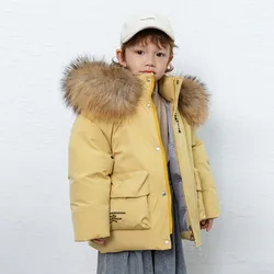 2024 Russia Winter New Down Jacket Thicker White Duck Down Outerwear For Boys Children Real Fur Collar Kids Down Parka Coat 1380