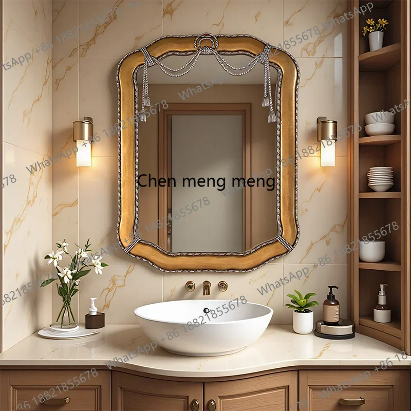 A139European wall-mounted bathroom mirror Wall-mounted French makeup mirror Retro fireplace decorative mirror custom